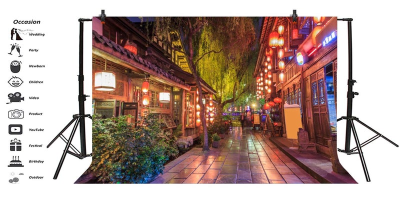 Yeele 10x8ft Chinese Style Backdrop Ancient Town Night View Antique Alley Lantern Background for Photography Kids Adult Travel Photo Booth Shoot Vinyl Studio Props - Image 2